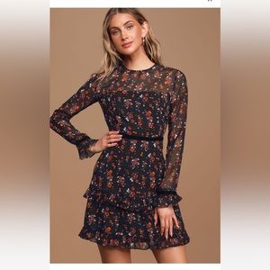 Lulu’s Floral to See long Sleeve Mini Dress (winter/fall wedding guest dress)